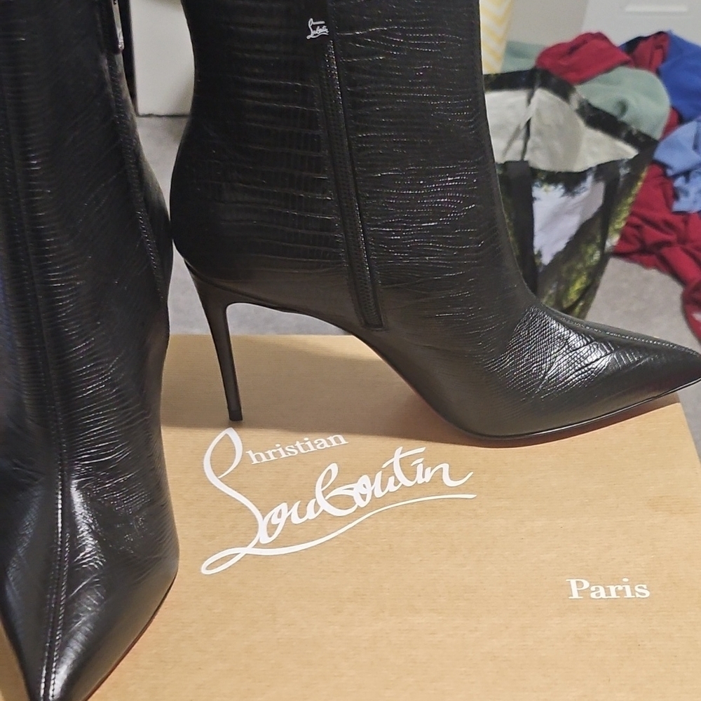Christian Louboutin Black Heeled Boots with Red Soles - Picture 7 of 10